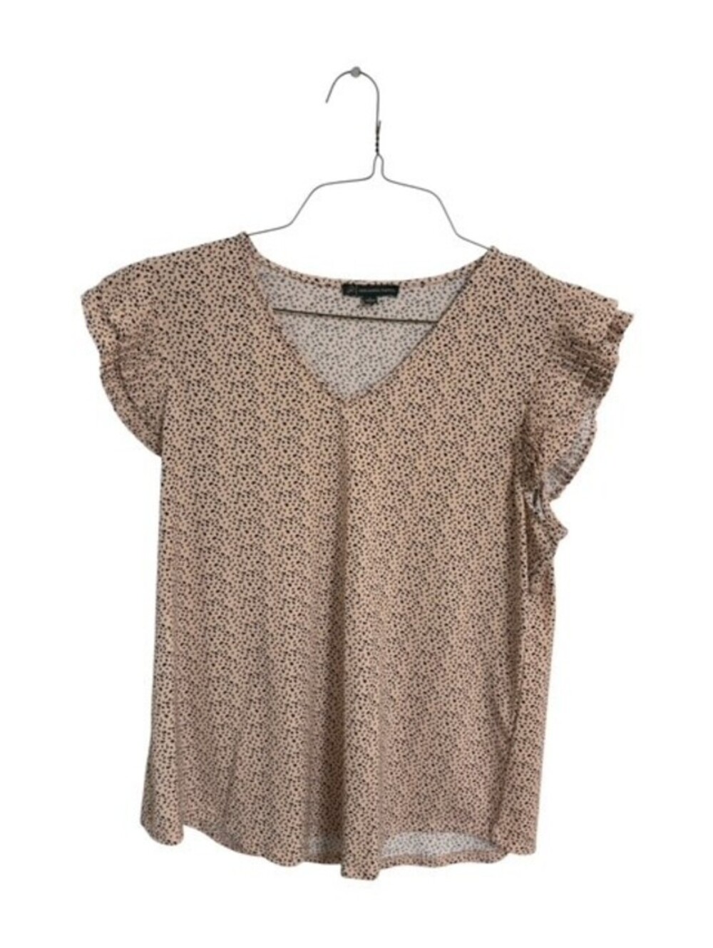 Adrianna Papell Beige Printed Flutter Sleeve Blouse Size L Quiet Luxury Chic